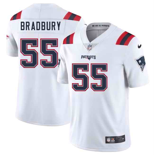 Men's New England Patriots #55 Garrett Bradbury White 2025 Vapor Limited Stitched Football Jersey